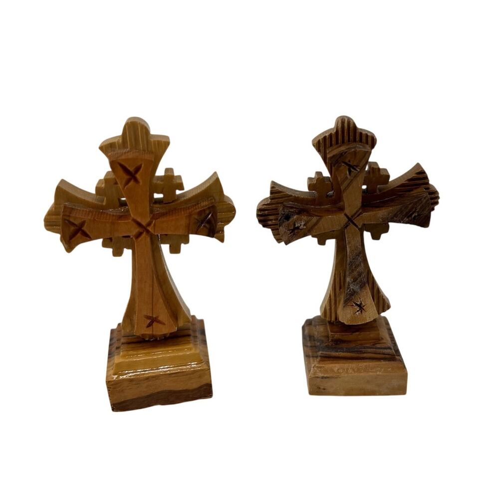 Set 2 Crosses Jesus Jerusalem Olive Wood Crucifix Holy Land